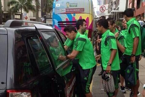 World Cup 2014 - Mexico Team Players take taxi to training Bus breakdown